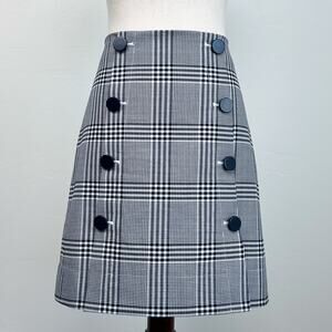 Ann Taylor Plaid Navy Double Button Pencil Skirt